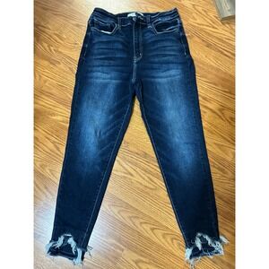 KanCan Signature Dark Wash High Rise Frayed Hem Ankle Skinny Jeans, Size 29